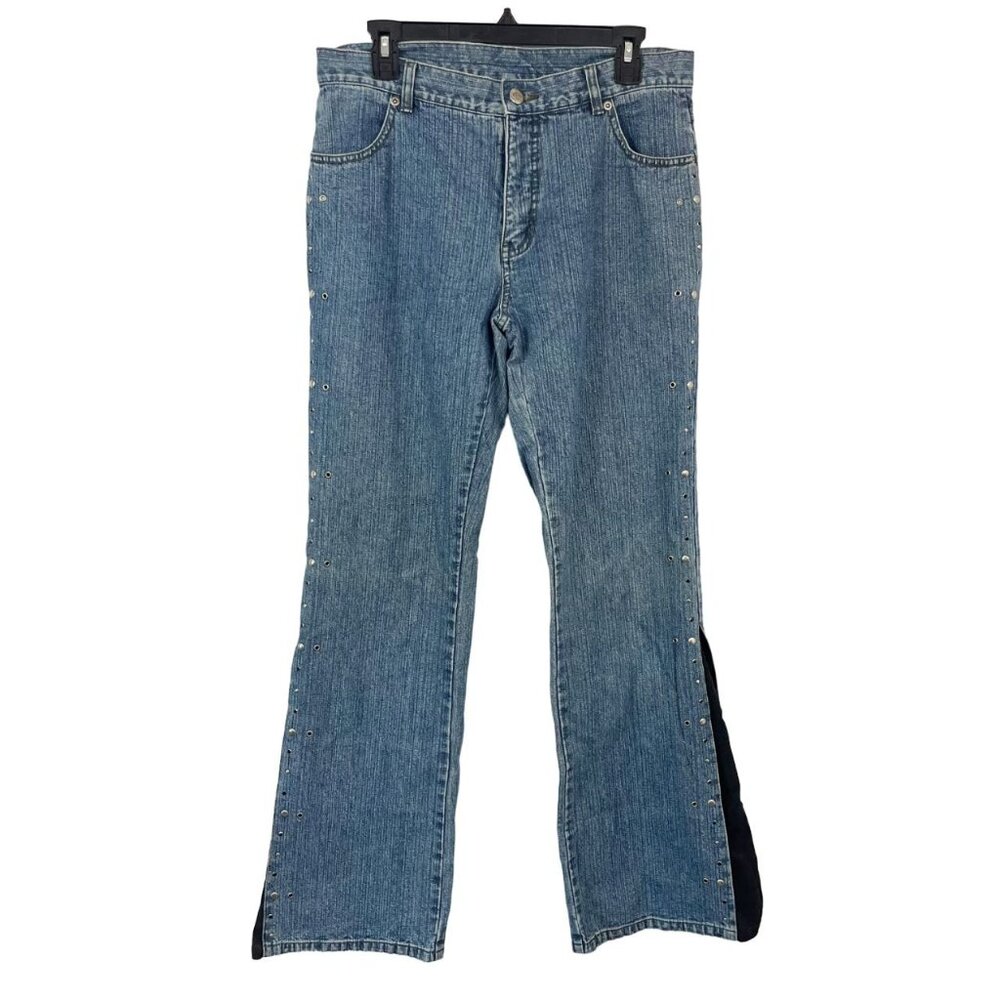 Vintage‎ Harley-Davidson Flare Jeans Grommet Rhinestone Embroidered Y2K Size 10